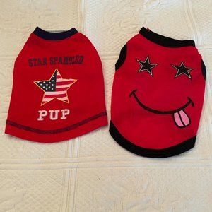 NEW set of two red dog shirts XS - "Star Spangled Pup" Americana style